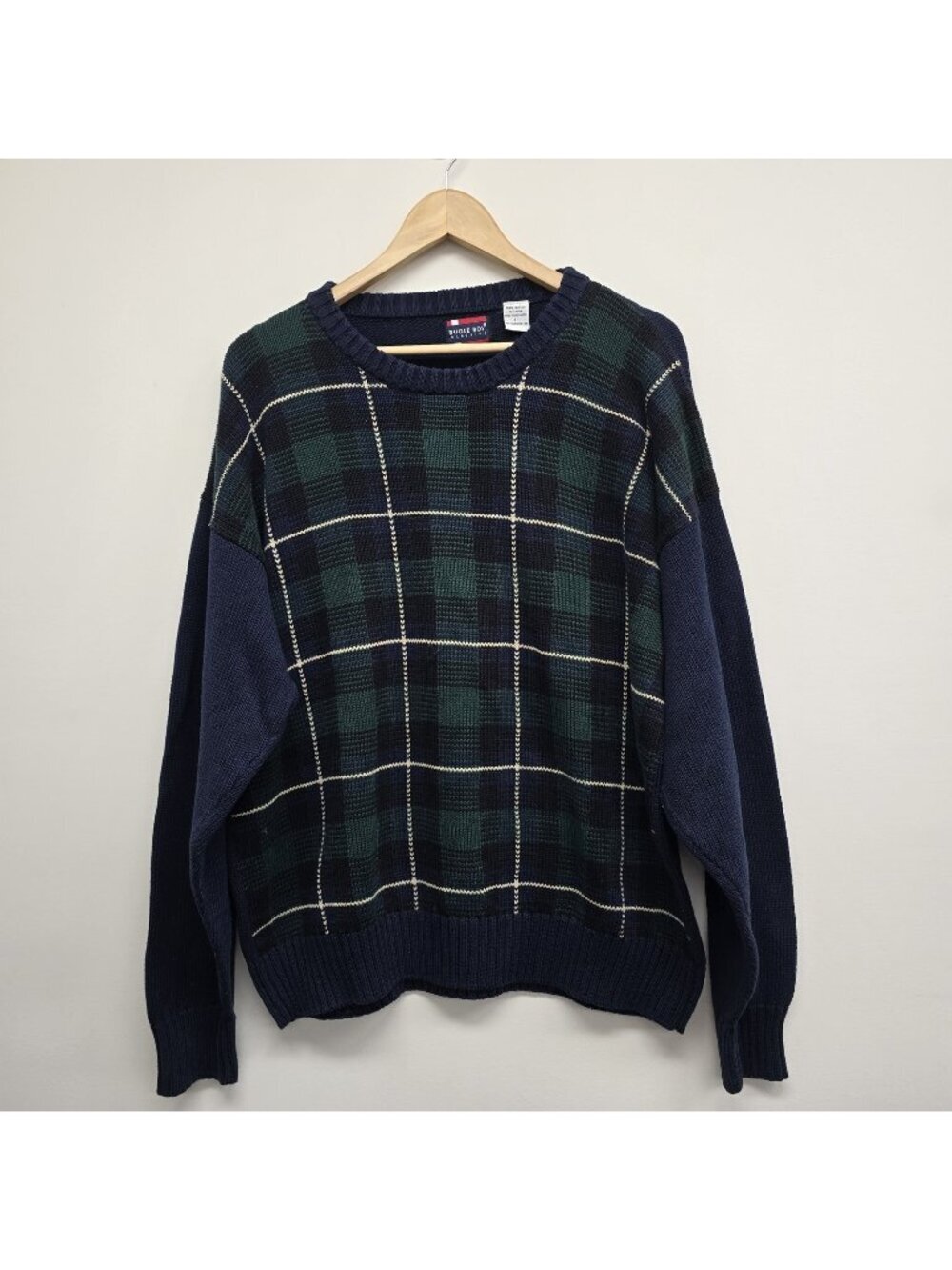 VTG 90s Bugle Boy Sweater Size L Blackwatch Plaid Grandpa Streetwear Academia
